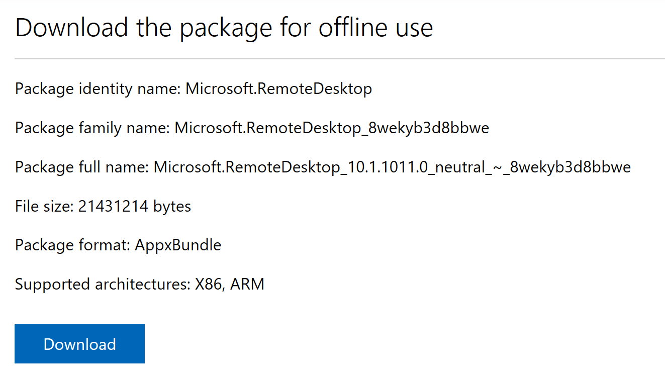 Screenshot: Unfortunately, there is no "Download all", so the process is a little bit messy. Basically, you need the Appx bundle, which is the main application package...